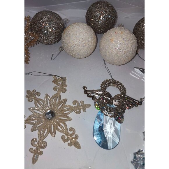 Set Of 12 Glittery Christmas Ornaments - Snowflakes Balls & Angel Decorations - Picture 5 of 16